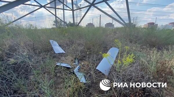 Обломки украинского дрона-камикадзе, сбитого рядом с Запорожской АЭС
