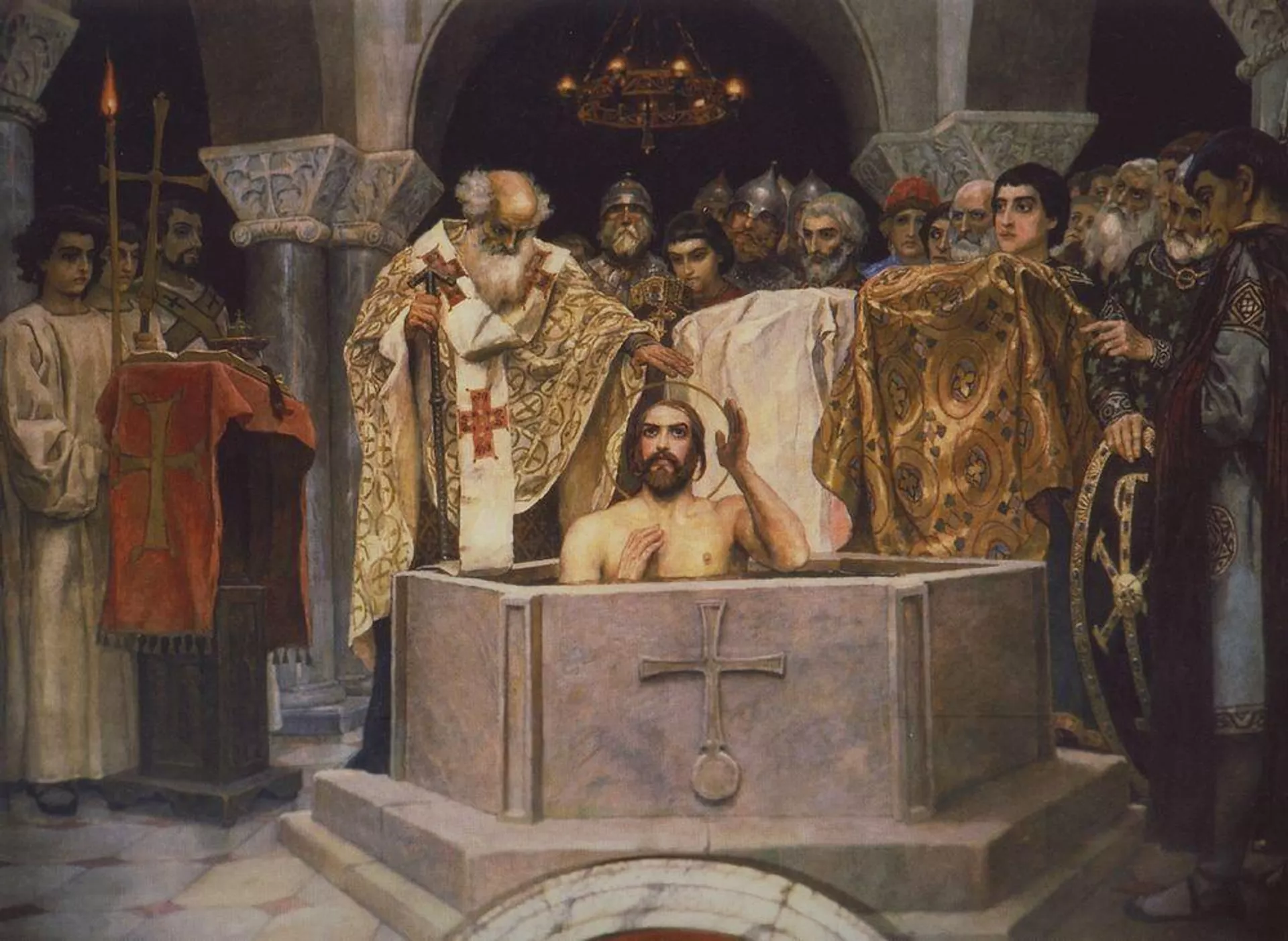 Крещение князя Владимира. Виктор Васнецов. 1885-1893 гг. Фрагмент росписи Владимирского собора в Киеве Крещение князя Владимира. Виктор Васнецов. 1885-1893 гг. Фрагмент росписи Владимирского собора в Киеве - РИА Новости, 1920, 14.07.2022