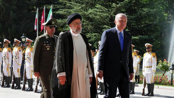 Президент Ирана Сейед Эбрахим Раиси и президент Турции Реджеп Тайип Эрдоган во время встречи в Тегеране