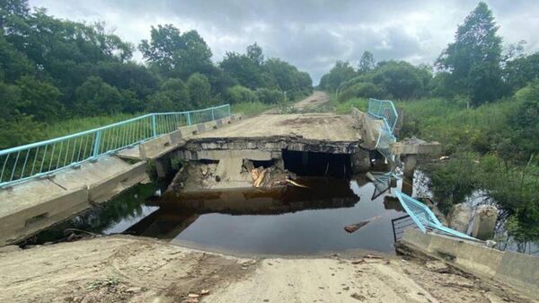 Мост, обрушившийся в Кировском районе Приморского края