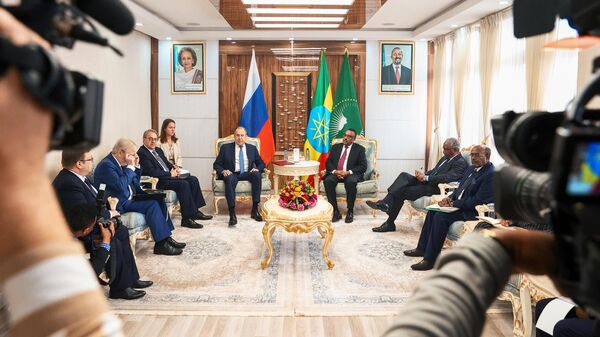 Министр иностранных дел РФ Сергей Лавров и министр иностранных дел Эфиопии Демеке Меконнен на встрече в Аддис-Абабе