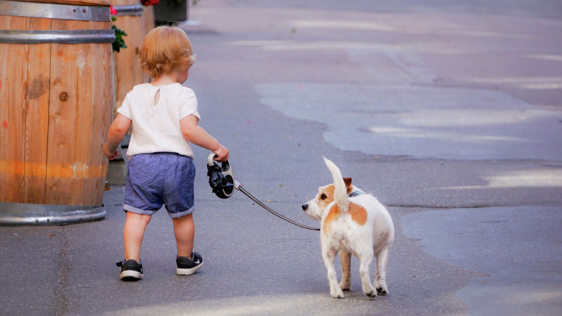 Ребенок гуляет с собакой  - РИА Новости, 1920, 24.08.2022