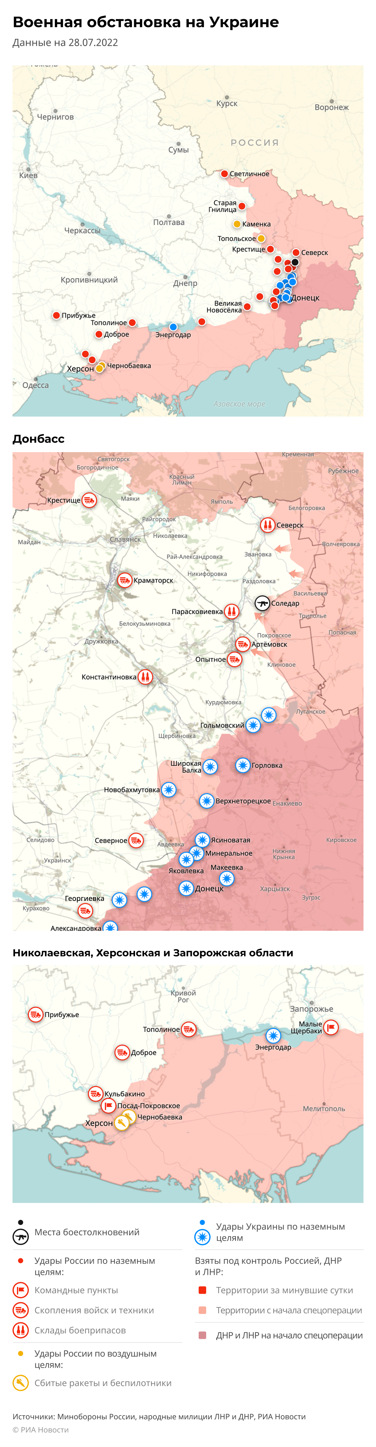Карта спецоперации Вооруженных сил России на Украине на 28.07.2022