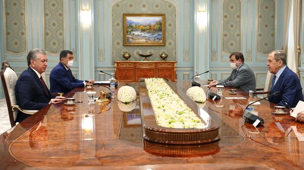 Министр иностранных дел РФ Сергей Лавров на встрече с президентом Узбекистана Шавкатом Мирзиеевым в Ташкенте