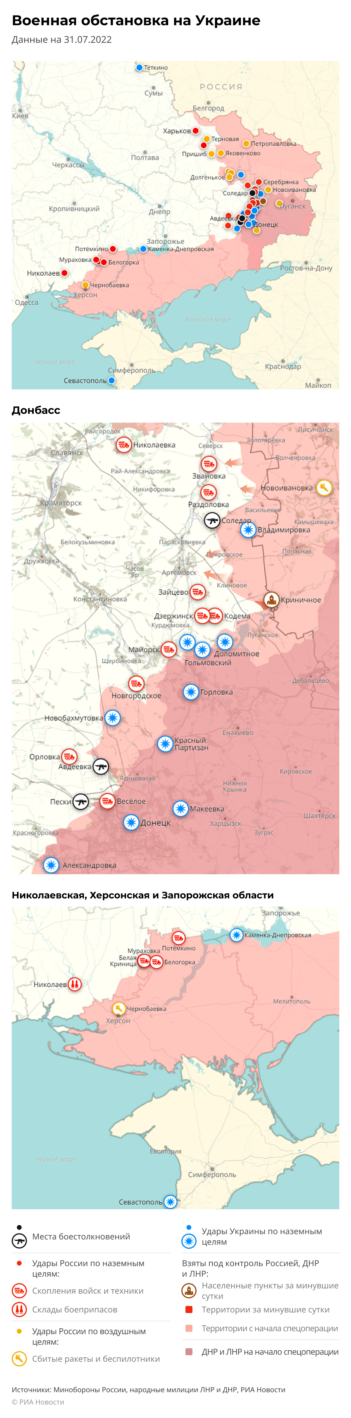 Карта спецоперации Вооруженных сил России на Украине на 31.07.2022