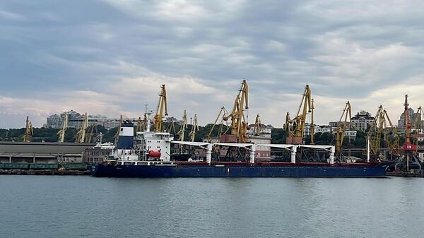 Сухогруз с грузом зерновых в порту Одессы, Украина