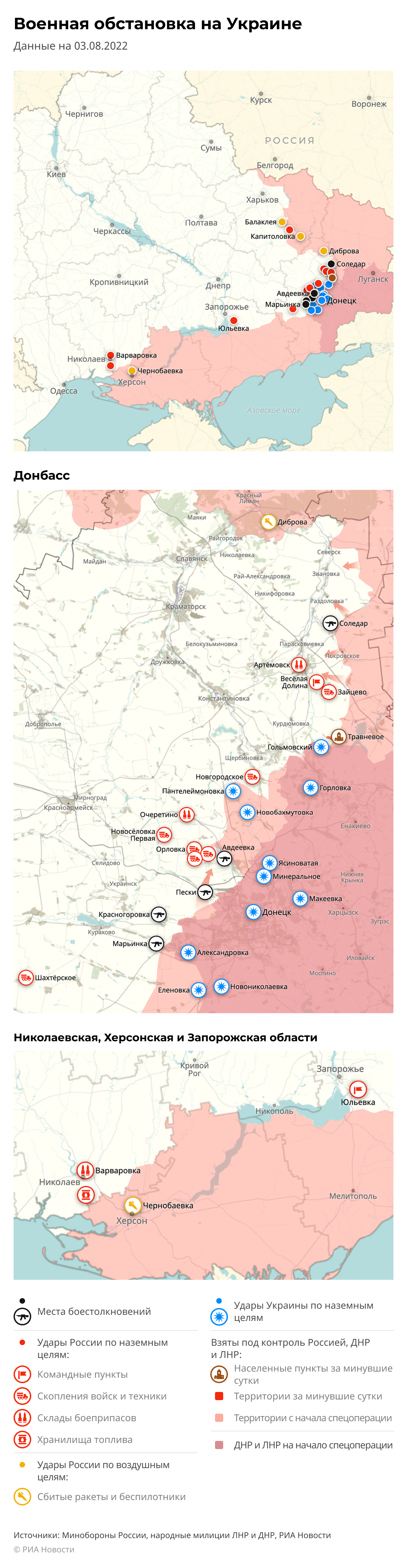 Карта спецоперации Вооруженных сил России на Украине на 03.08.2022