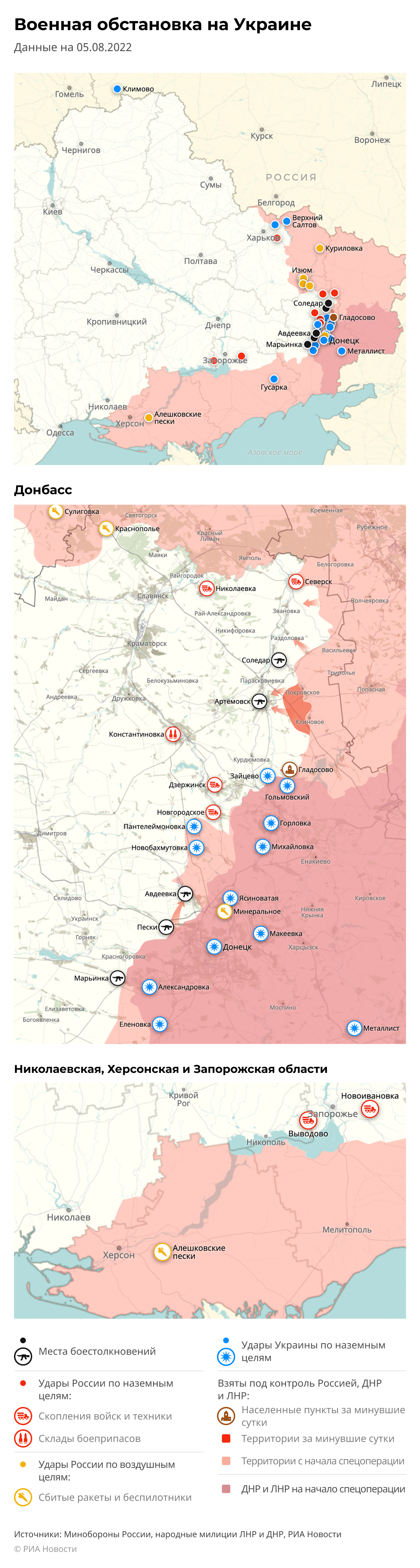 Карта спецоперации Вооруженных сил России на Украине на 05.08.2022