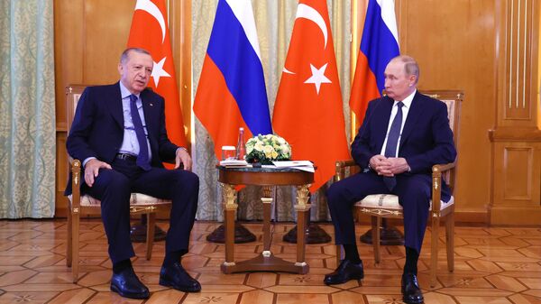 Президент России Владимир Путин и президент Турции Реджеп Тайип Эрдоган  во время встречи в Сочи