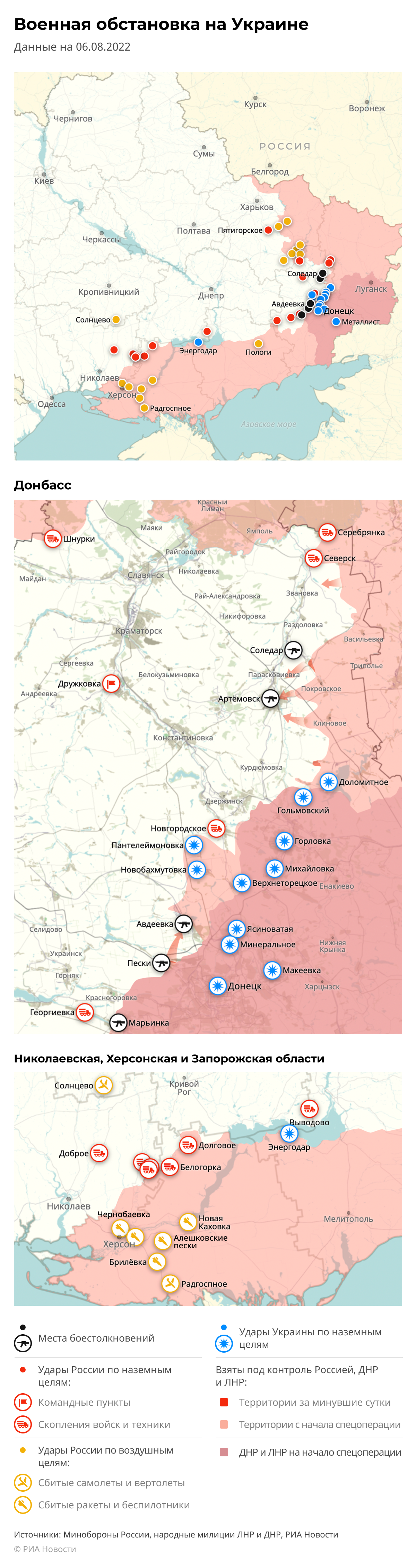 Карта спецоперации Вооруженных сил России на Украине на 06.08.2022
