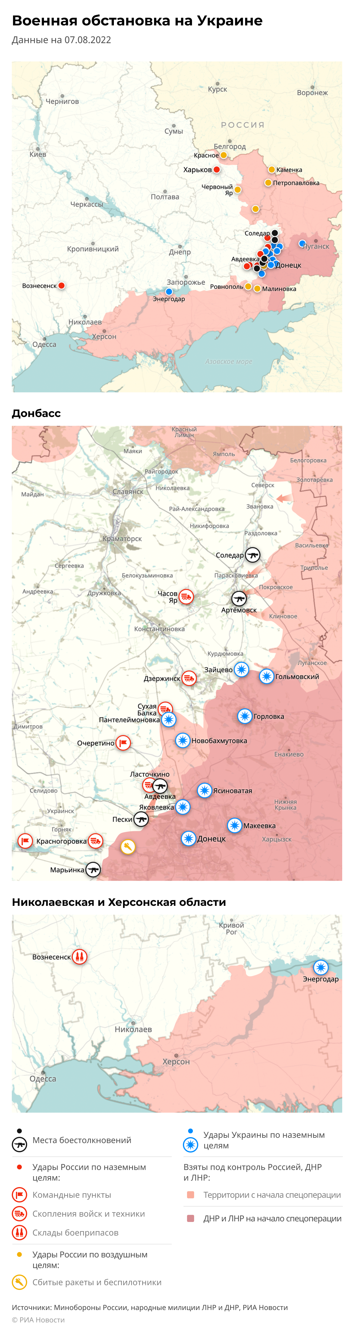 Карта спецоперации Вооруженных сил России на Украине на 07.08.2022
