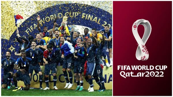 Французы после победы на ЧМ-2018 / Эмблема ЧМ в Катаре