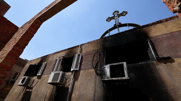 Последствия пожара в церкви Абу-Сефейн в Эль-Гизе