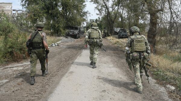 Военнослужащие ВС России в селе Александровка Херсонской области