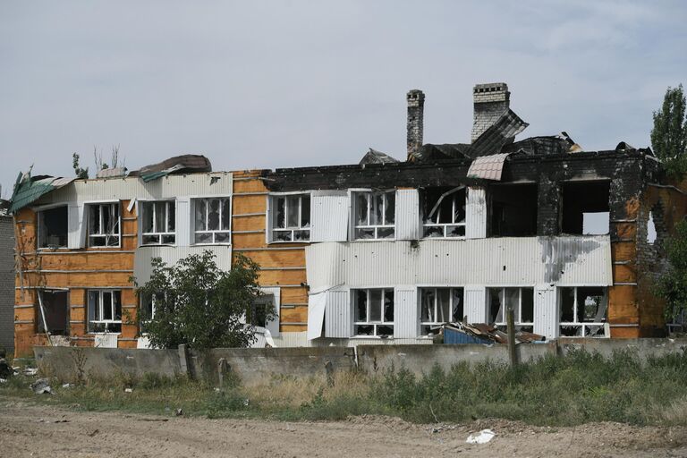 Детский сад, разрушенный в результате боевых действий в селе Александровка Херсонской области