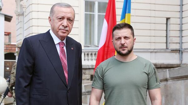 Президент Турции Реджеп Тайип Эрдоган и президент Украины Владимир Зеленский во время встречи во Львове