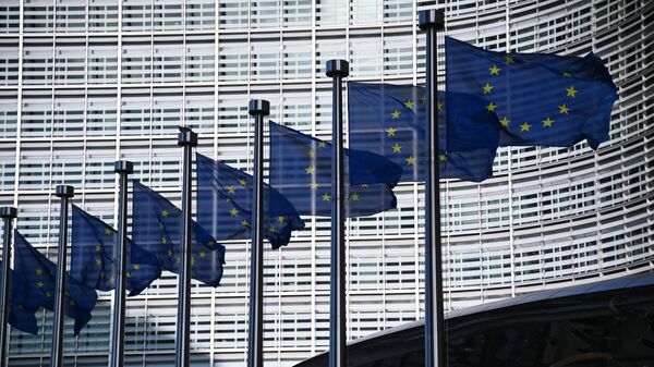 Флаги с символикой Евросоюза в Брюсселе