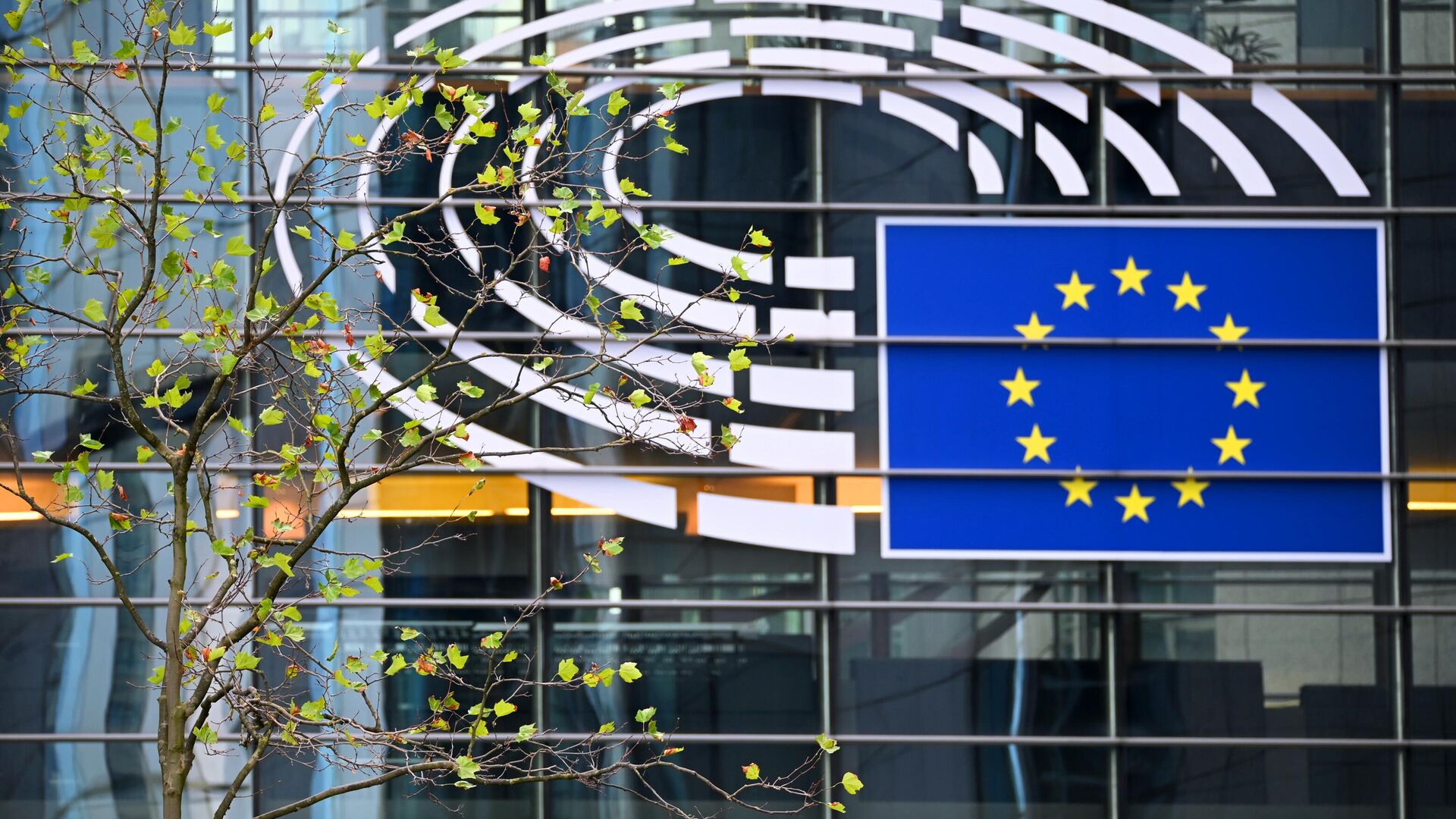 Логотип Евросоюза на здании штаб-квартиры Европейского парламента в Брюсселе - РИА Новости, 1920, 19.10.2022