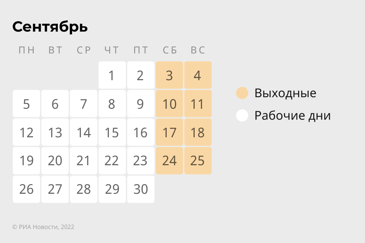 Выходные и праздничные дни в сентябре 2022 в России: как отдыхаем официально