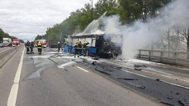 Место возгорания автобуса в Новой Москве