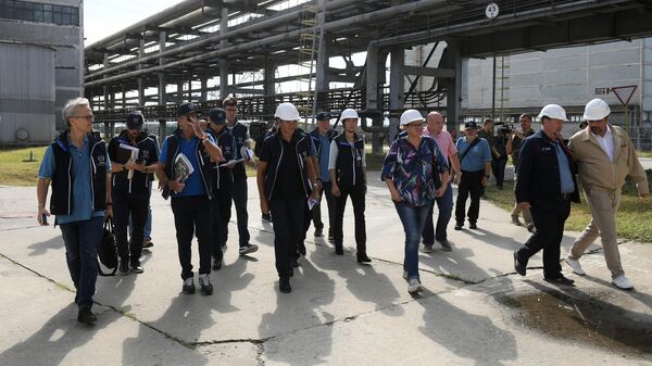Генеральный директор МАГАТЭ Рафаэль Гросси и делегаты МАГАТЭ на территории Запорожской атомной электростанции