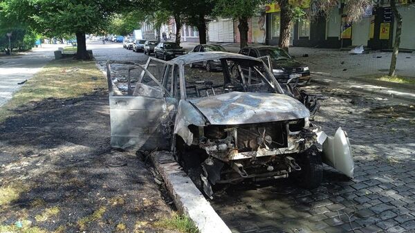 Взорванный автомобиль коменданта Бердянска Артема Бардина