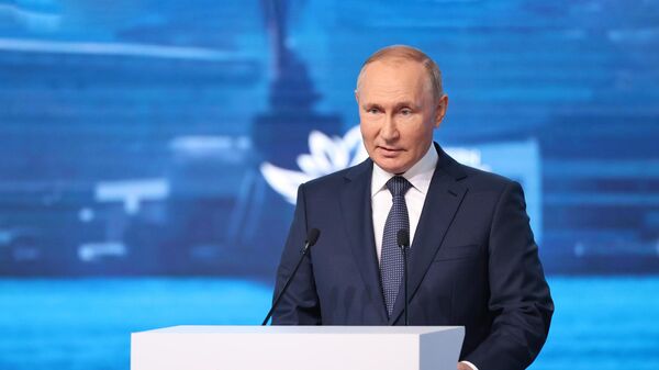 Президент России Владимир Путин выступает на пленарном заседании VII Восточного экономического форума во Владивостоке