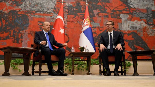 Президент Сербии Александр Вучич и президент Турции Тайип Эрдоган во время встречи в Белграде. 7 сентября 2022