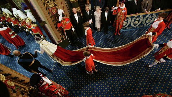 Queen  Elizabeth and Prince Philip, Duke of Edinburgh in the House of Lords in London