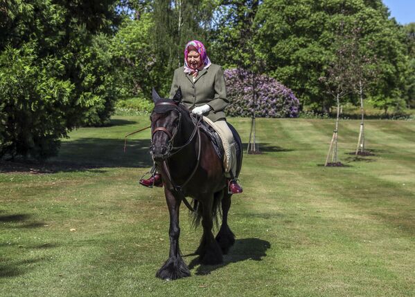 Королева Великобритании Елизавета II верхом на лошади, Виндзорский парк