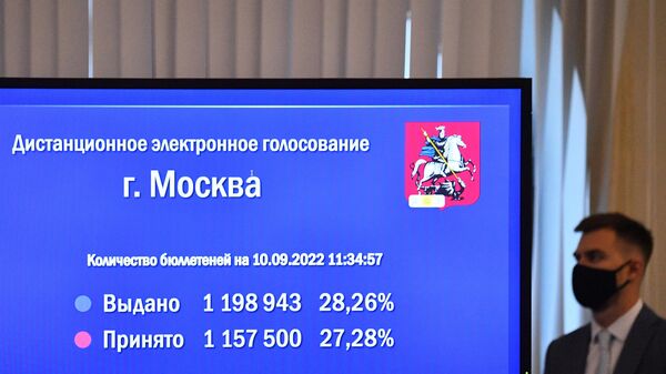 Экран со статистикой дистанционного электронного голосования в Москве