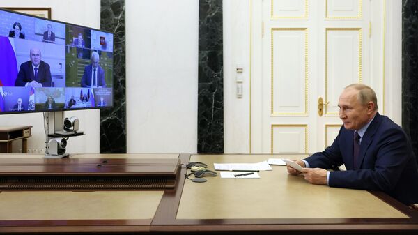 Президент РФ Владимир Путин проводит совещание по экономическим вопросам в режиме видеоконференции