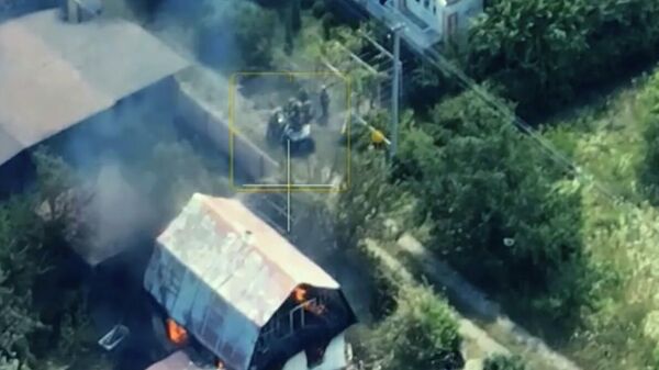 Кадр видео уничтожения базы иностранных наемников в Харьковской области