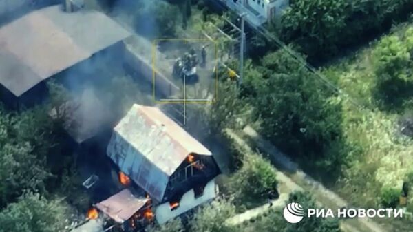 Кадр видео уничтожения базы иностранных наемников в Харьковской области