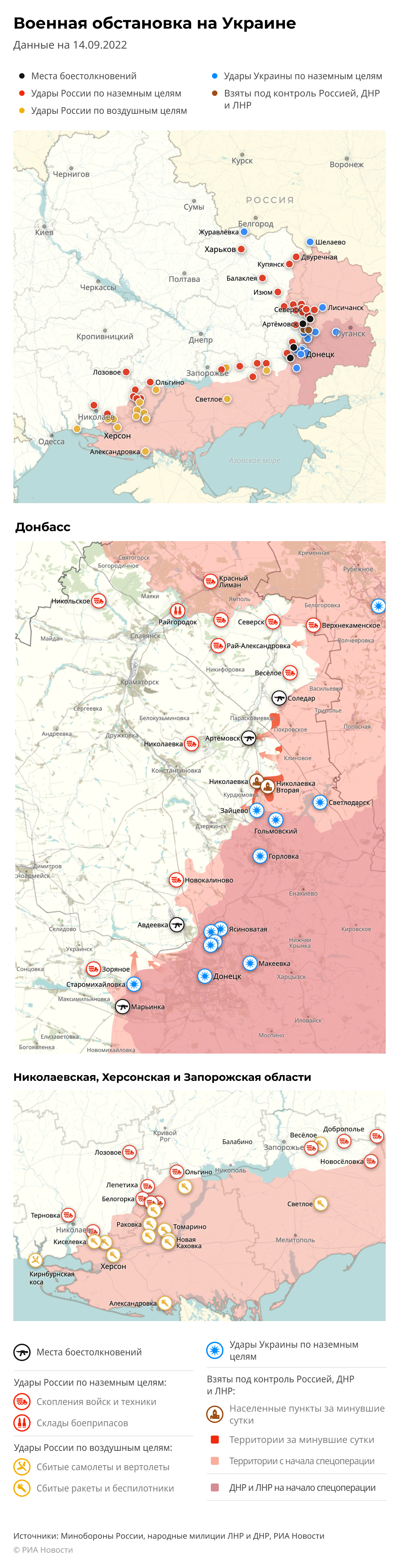 Карта спецоперации Вооруженных сил России на Украине на 14.09.2022