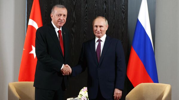 Президент РФ Владимир Путин и президент Турции Реджеп Тайип Эрдоган во время встречи на полях саммита ШОС