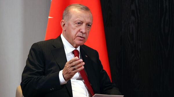 Президент Турции Реджеп Тайип Эрдоган во время встречи с президентом РФ Владимиром Путиным на полях саммита ШОС