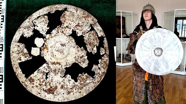 Боевой щит кочевника средних веков, найденный в Хакасии