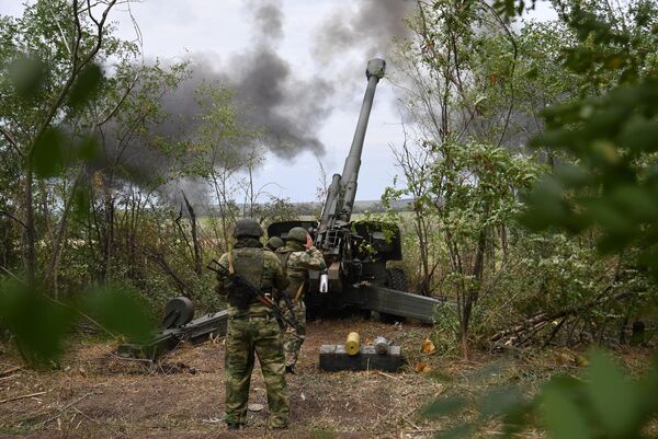Работа расчета артиллерии ВС РФ на Запорожском направлении
