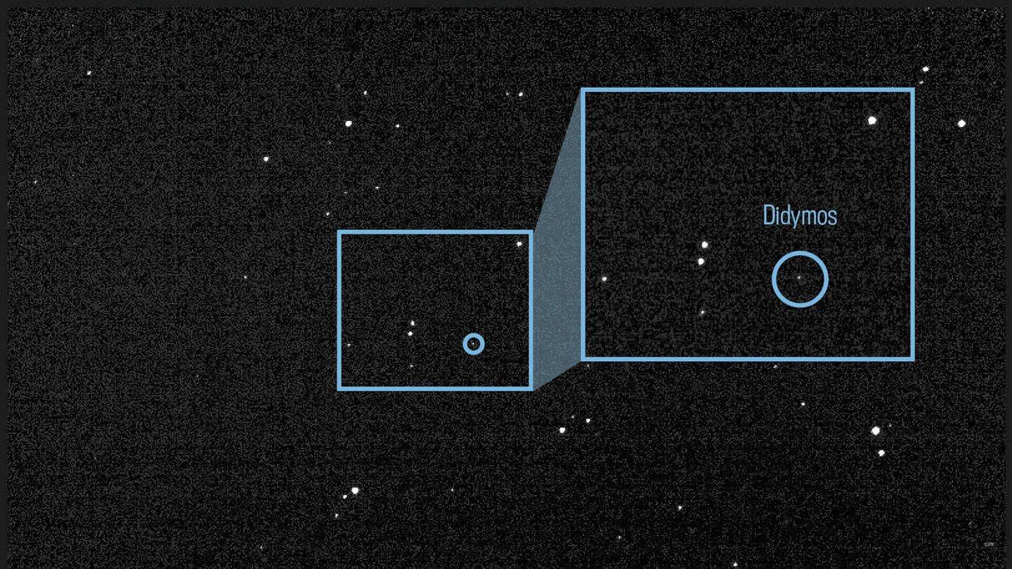 Изображение астероида Дидим и его спутника Диморфа, сделанное камерой DRACO миссии DART 27 июля 2022-го Изображение астероида Дидим и его спутника Диморфа, сделанное камерой DRACO миссии DART 27 июля 2022-го