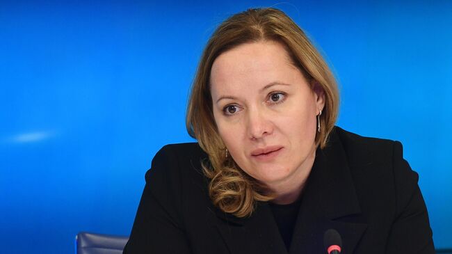 Заместитель министра просвещения Российской Федерации Татьяна Васильева во время онлайн пресс-конференции