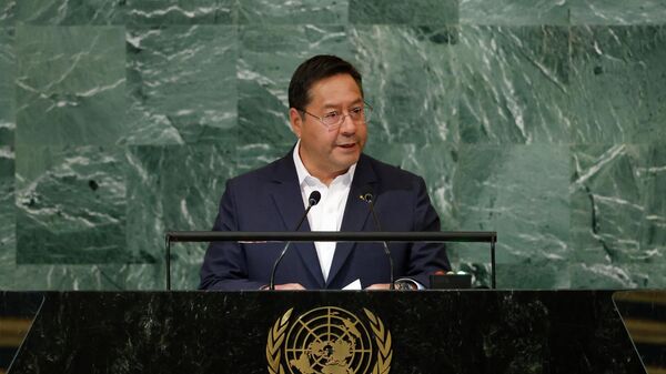 Президент Боливии Луис Арсе во время выступления на 77-й сессии Генеральной Ассамблеи ООН в Нью-Йорке. Архивное фото
