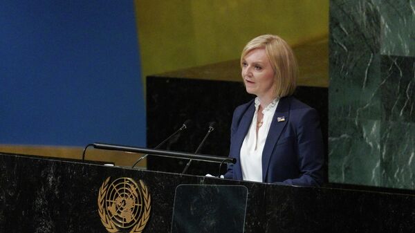 Премьер Британии Лиз Трасс во время выступления на 77-й сессии Генеральной Ассамблеи ООН