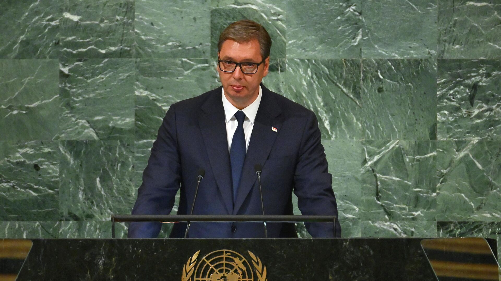 Президент Сербии Александр Вучич во время выступления на 77-й сессии Генеральной Ассамблеи ООН - РИА Новости, 1920, 22.09.2022