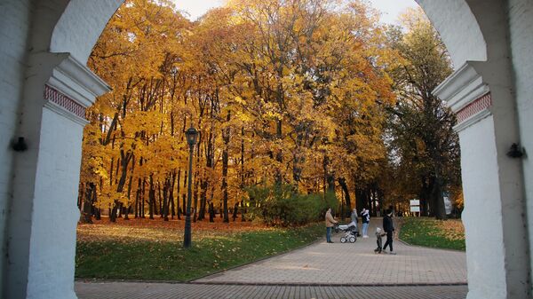 Люди гуляют в парке Коломенское в Москве