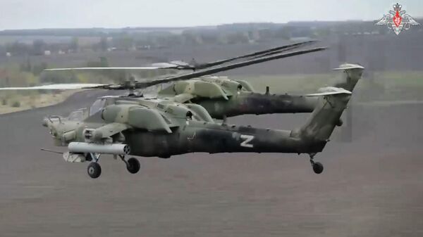 Кадры боевой работы ударных вертолетов Ми-28Н