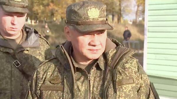 Министр обороны России Сергей Шойгу во время проверки подготовки мобилизованных. Кадр из видео