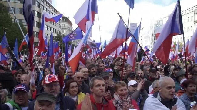 Антиправительственный митинг в Праге