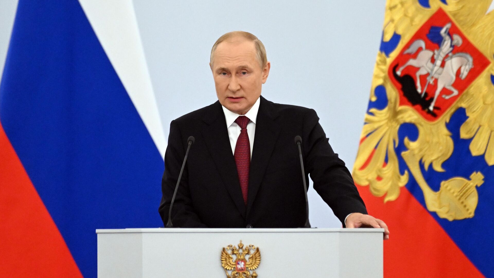 Путин выступает на церемонии подписания договоров о вхождении в Россию новых субъектов - РИА Новости, 1920, 30.09.2022
