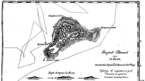 Остров Пасхи и пути шлюпа Нева на карте Лисянского